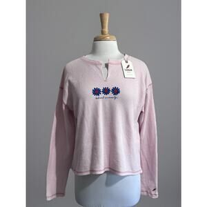 BELMONT UNIVERSITY Women's L Pink Waffle Weave Thermal Shirt Sunflowers NWT